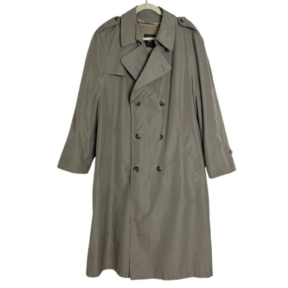 Hart  Schaffner Marx Trench Coat Men's 42L Tan Wool Double-Breasted Back Vented